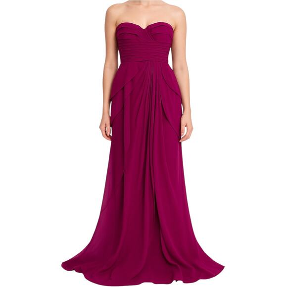 Cache Evening Gown Chiffon Strapless Maxi Sweetheart Empire Waist Magenta 4 - Picture 1 of 8